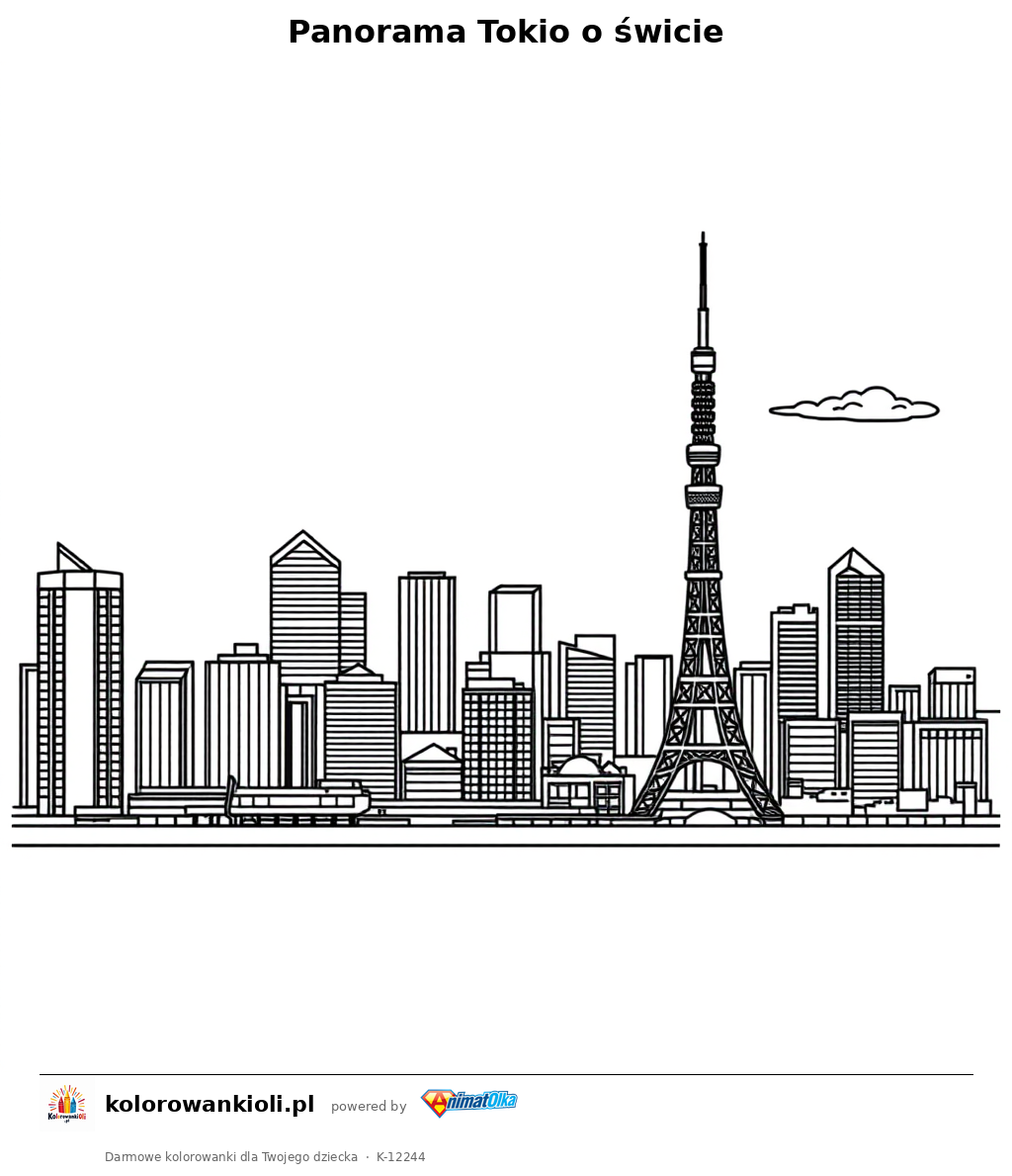 Panorama Tokio o swicie — kolorowanka do wydruku dla dzieci