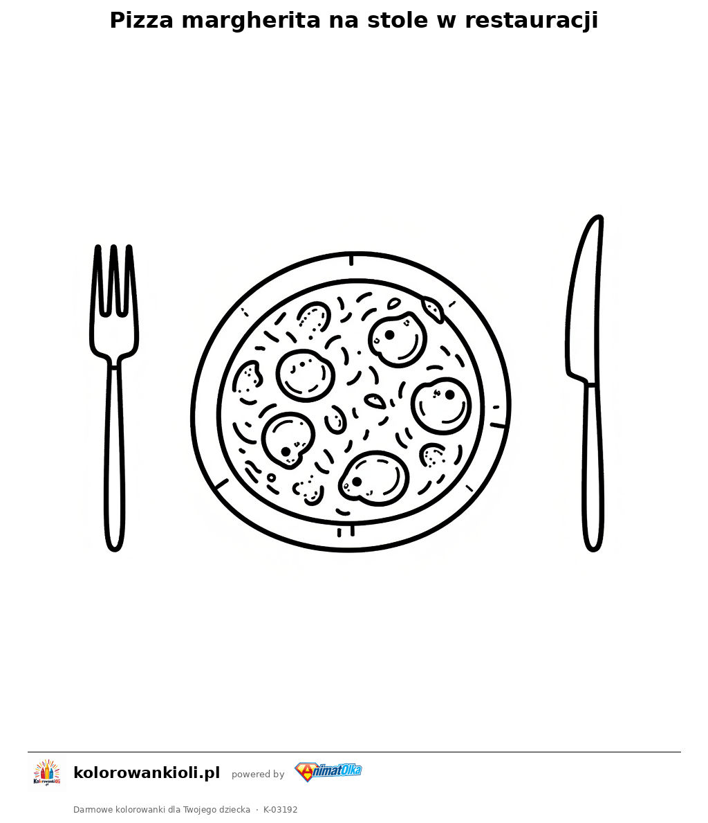 Pizza margherita na stole w restauracji — kolorowanka do wydruku dla dzieci