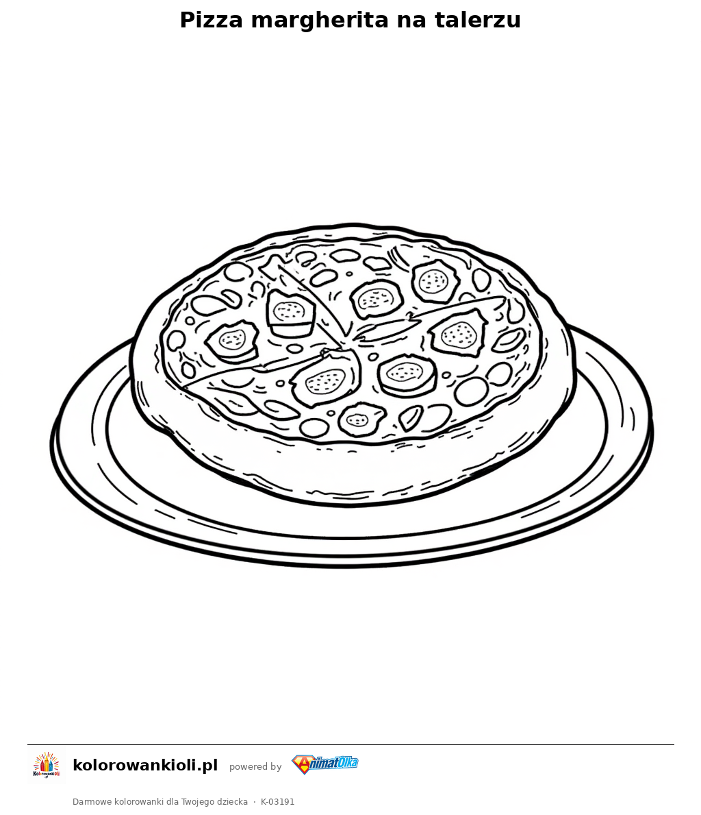 Pizza margherita na talerzu — kolorowanka do wydruku dla dzieci