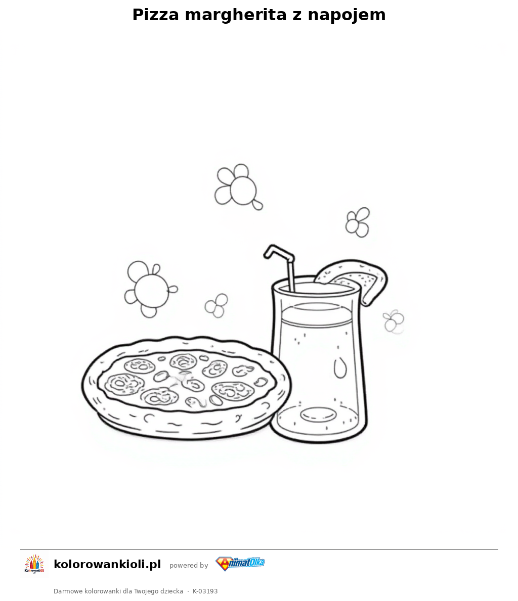 Pizza margherita z napojem — kolorowanka do wydruku dla dzieci
