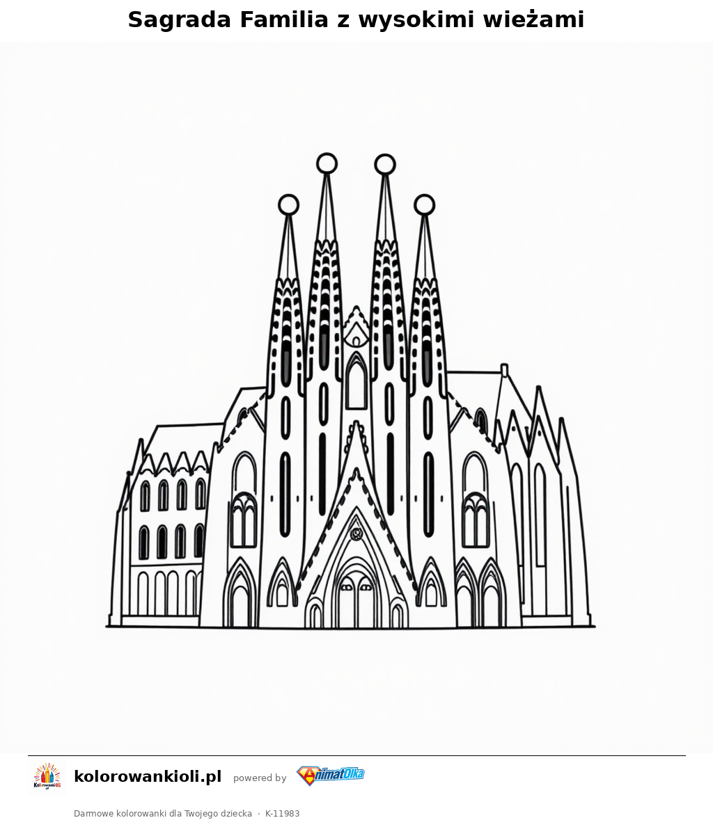 Sagrada Familia z wysokimi wieżami — kolorowanka do wydruku dla dzieci