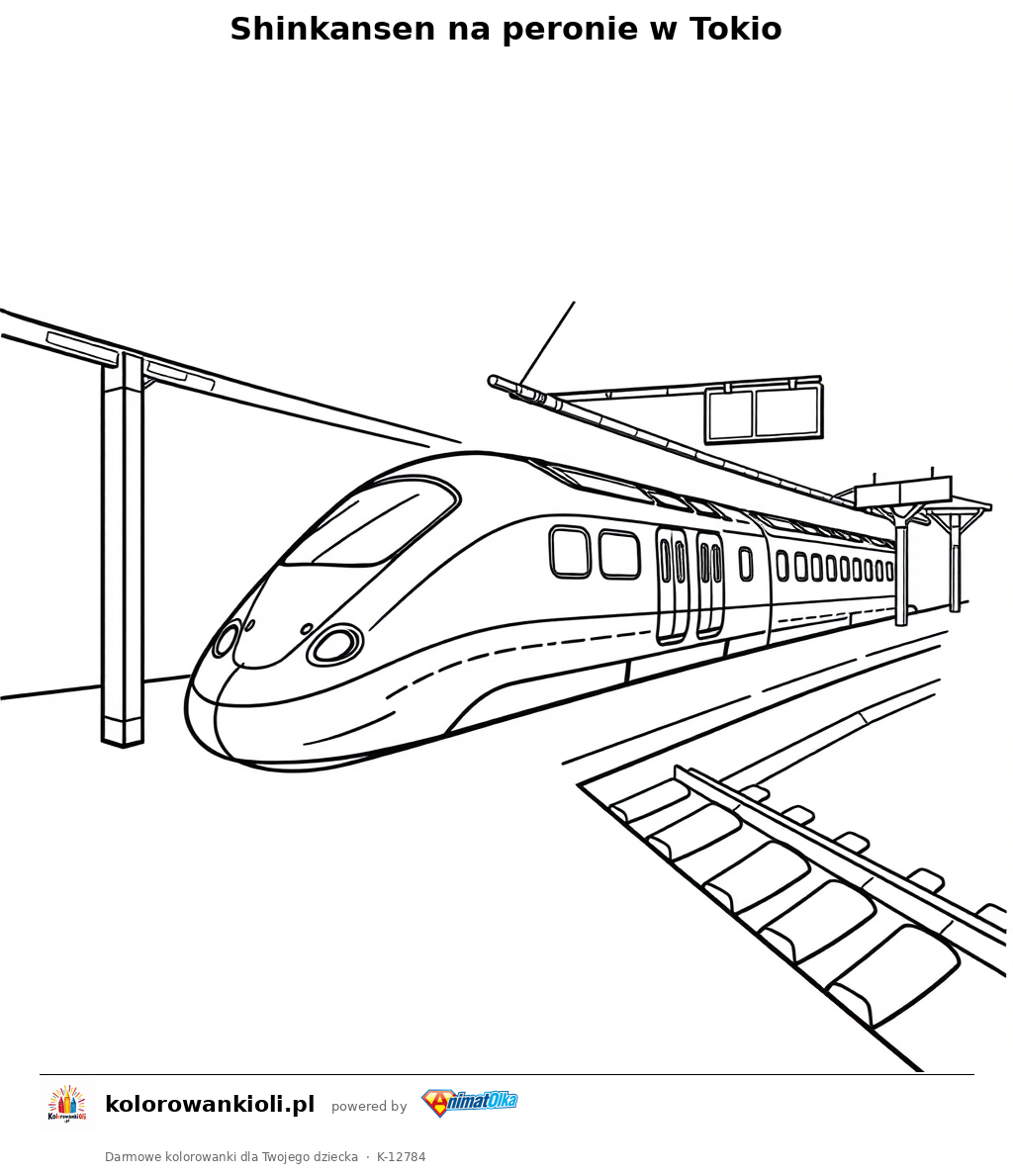 Shinkansen na peronie w Tokio — kolorowanka do wydruku dla dzieci