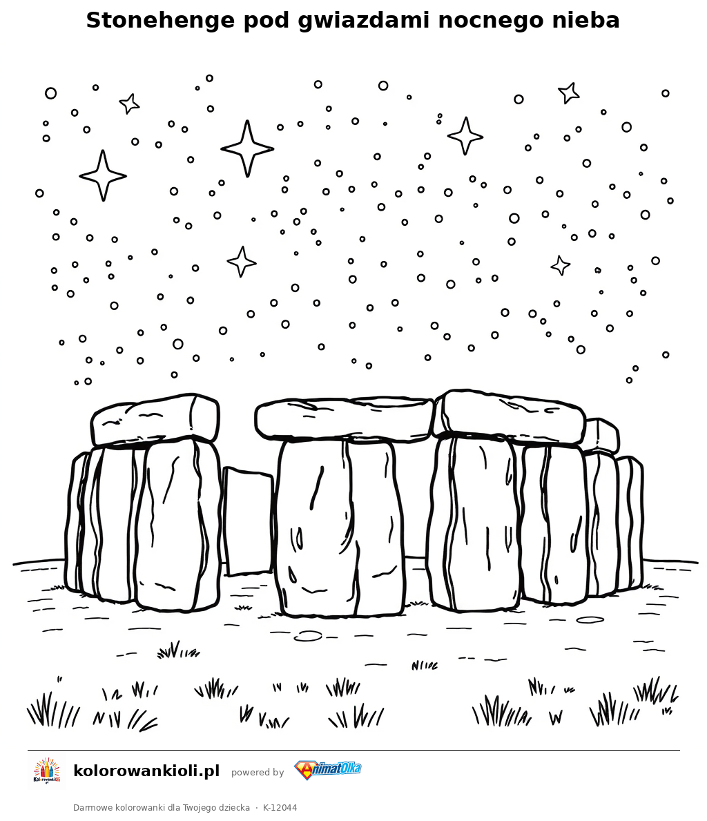 Stonehenge pod gwiazdami nocnego nieba — kolorowanka do wydruku dla dzieci