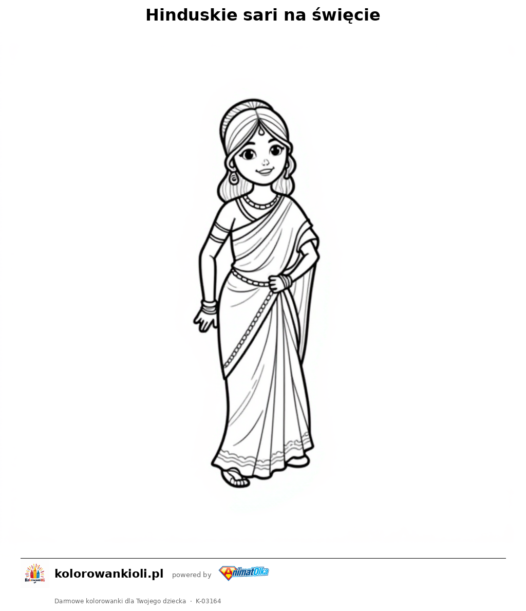 Hinduskie sari na święcie — kolorowanka do wydruku dla dzieci
