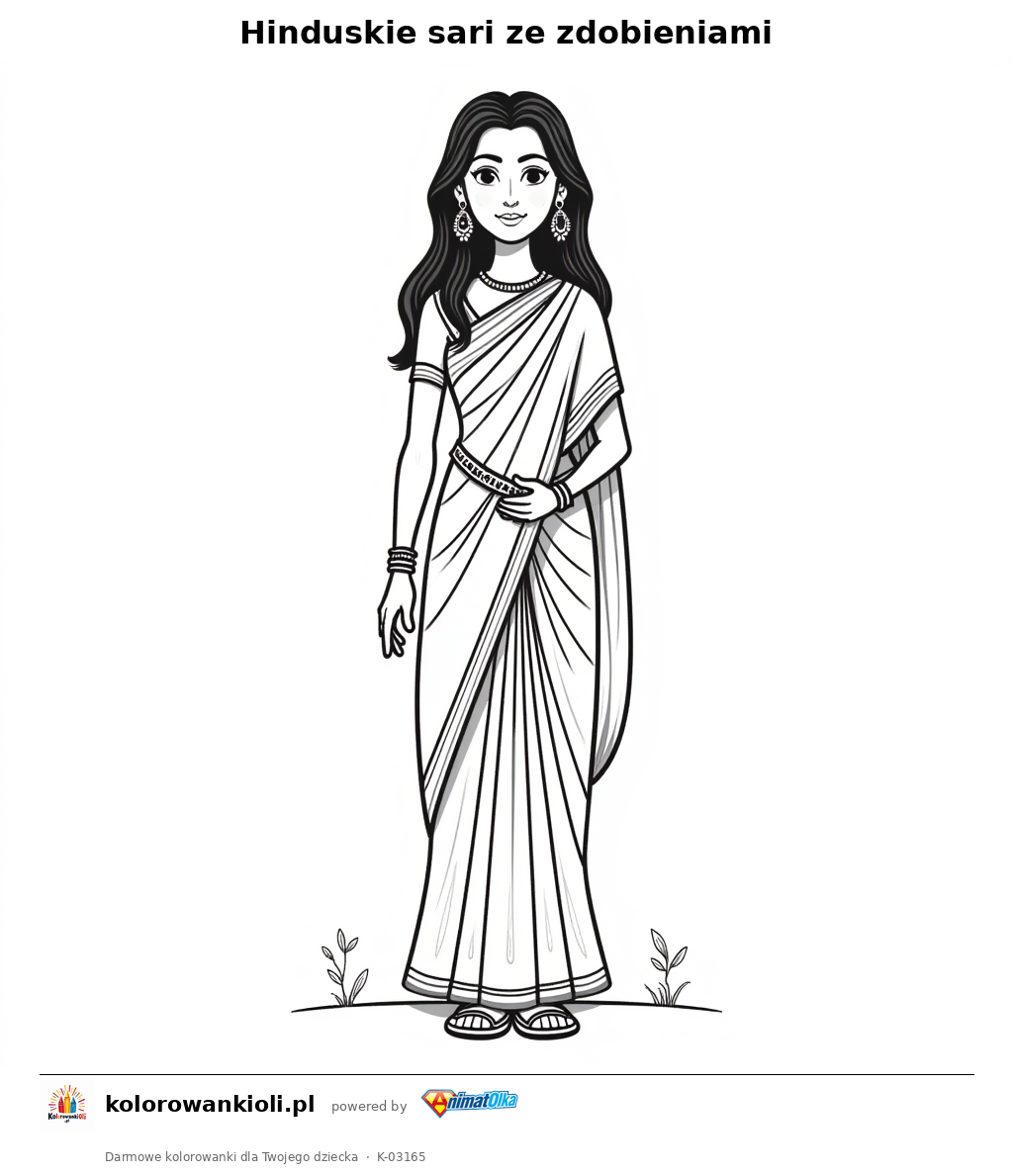 Hinduskie sari ze zdobieniami — kolorowanka do wydruku dla dzieci