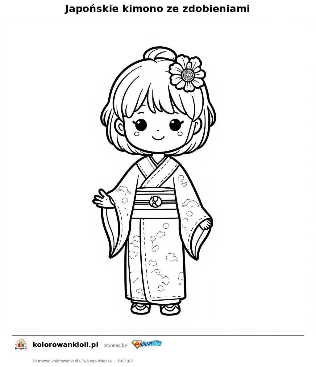 Japońskie kimono ze zdobieniami — kolorowanka do wydruku dla dzieci