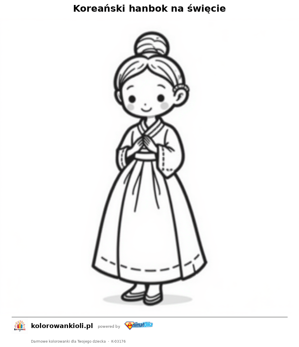 Koreański hanbok na święcie — kolorowanka do wydruku dla dzieci