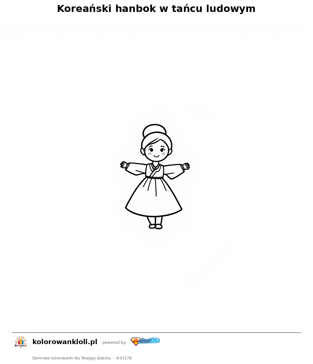 Koreański hanbok w tańcu ludowym — kolorowanka do wydruku dla dzieci