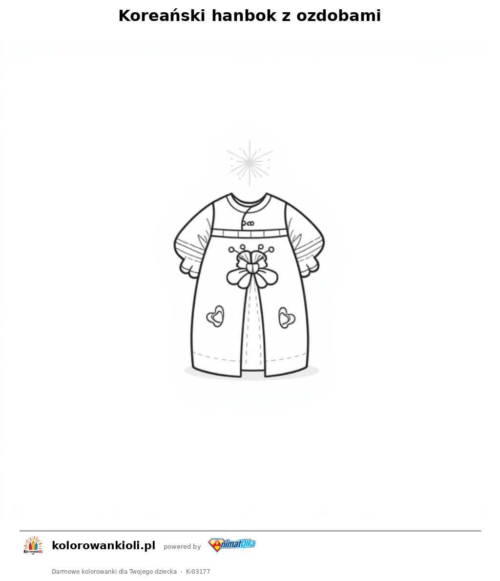 Koreański hanbok z ozdobami — kolorowanka do wydruku dla dzieci