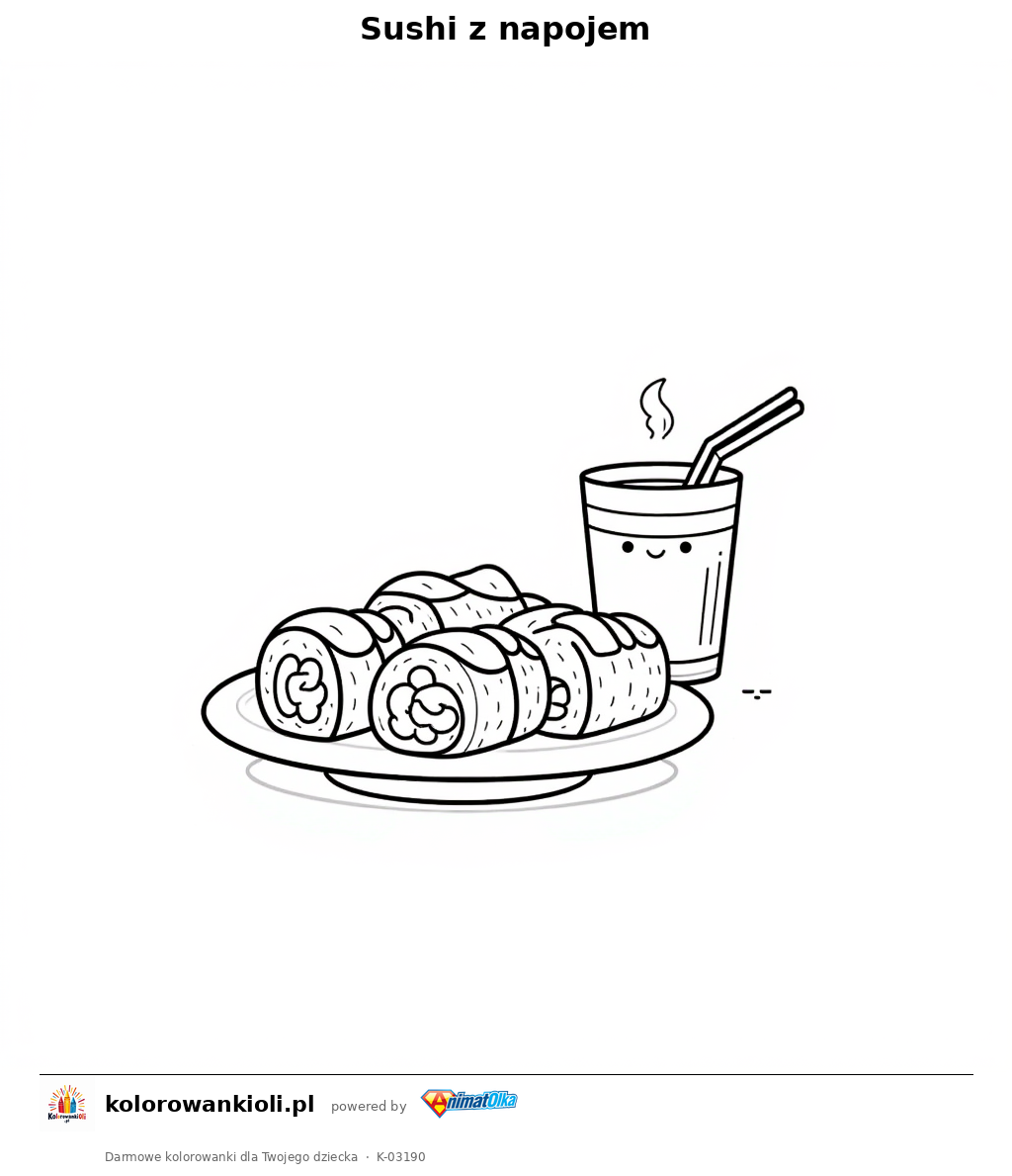 Sushi z napojem — kolorowanka do wydruku dla dzieci