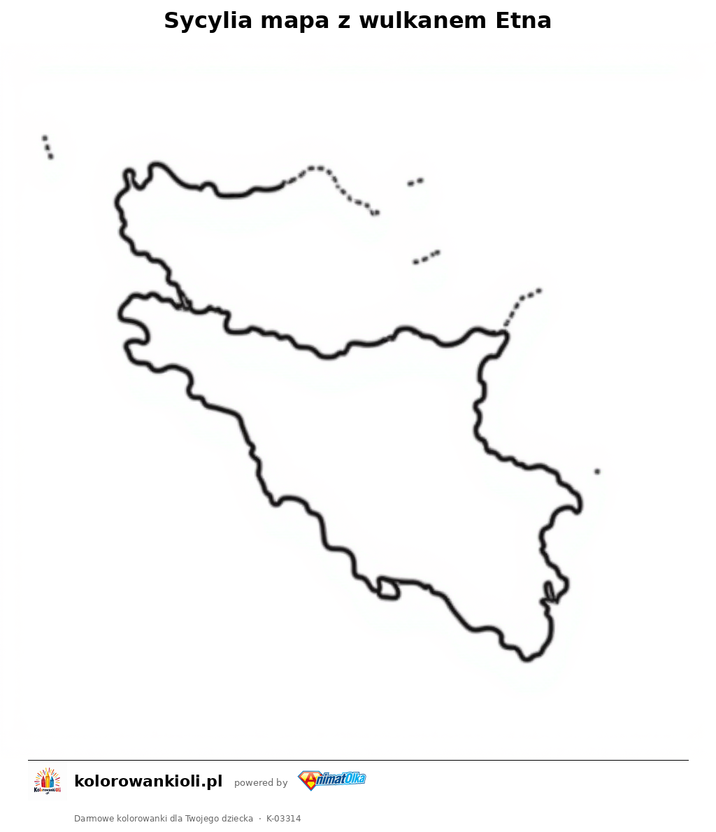 Sycylia mapa z wulkanem Etna — kolorowanka do wydruku dla dzieci