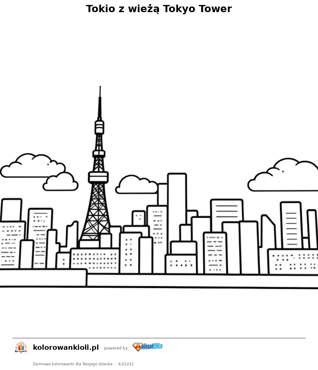 Tokio z wieżą Tokyo Tower — kolorowanka do wydruku dla dzieci