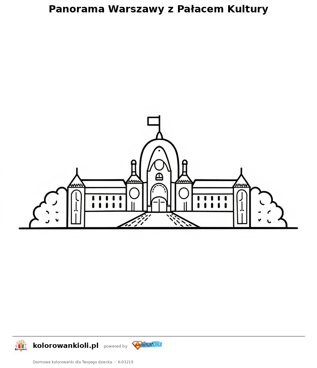 Panorama Warszawy z Pałacem Kultury — kolorowanka do wydruku dla dzieci