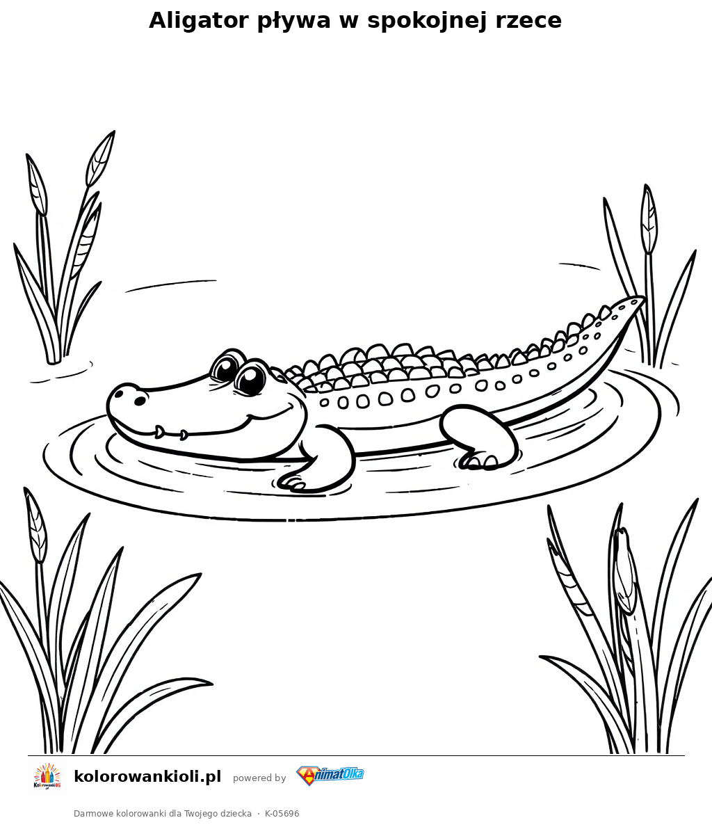 Aligator pływa w spokojnej rzece — kolorowanka do wydruku dla dzieci