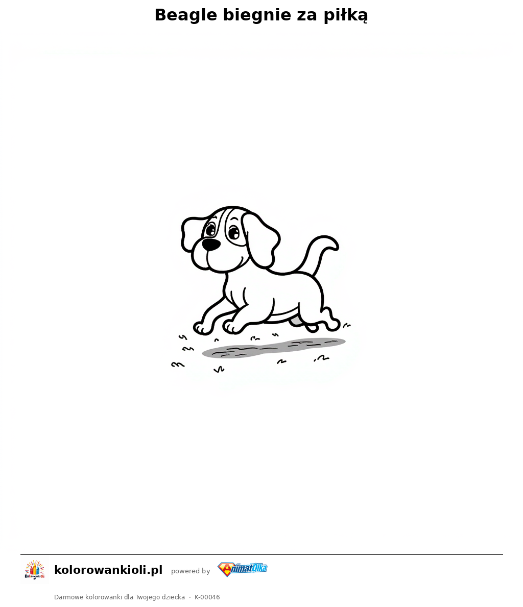 Beagle biegnie za piłką — kolorowanka do wydruku dla dzieci