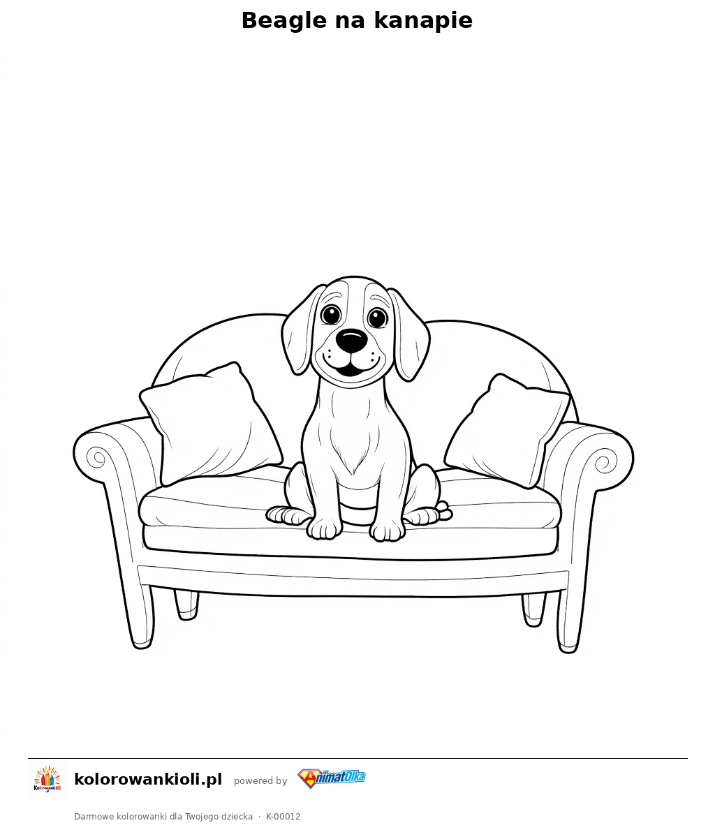 Beagle na kanapie — kolorowanka do wydruku dla dzieci