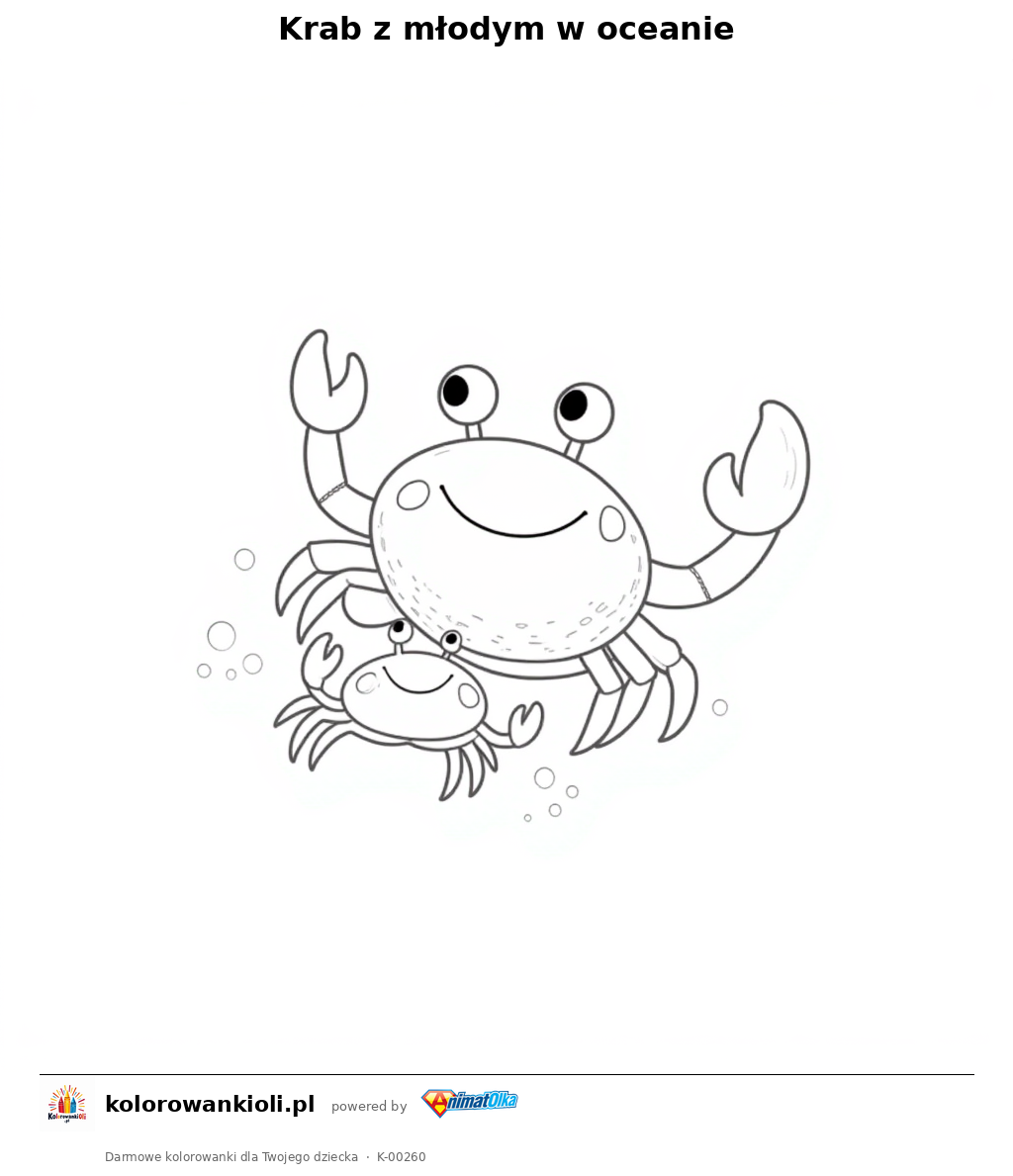 Krab z młodym w oceanie — kolorowanka do wydruku dla dzieci