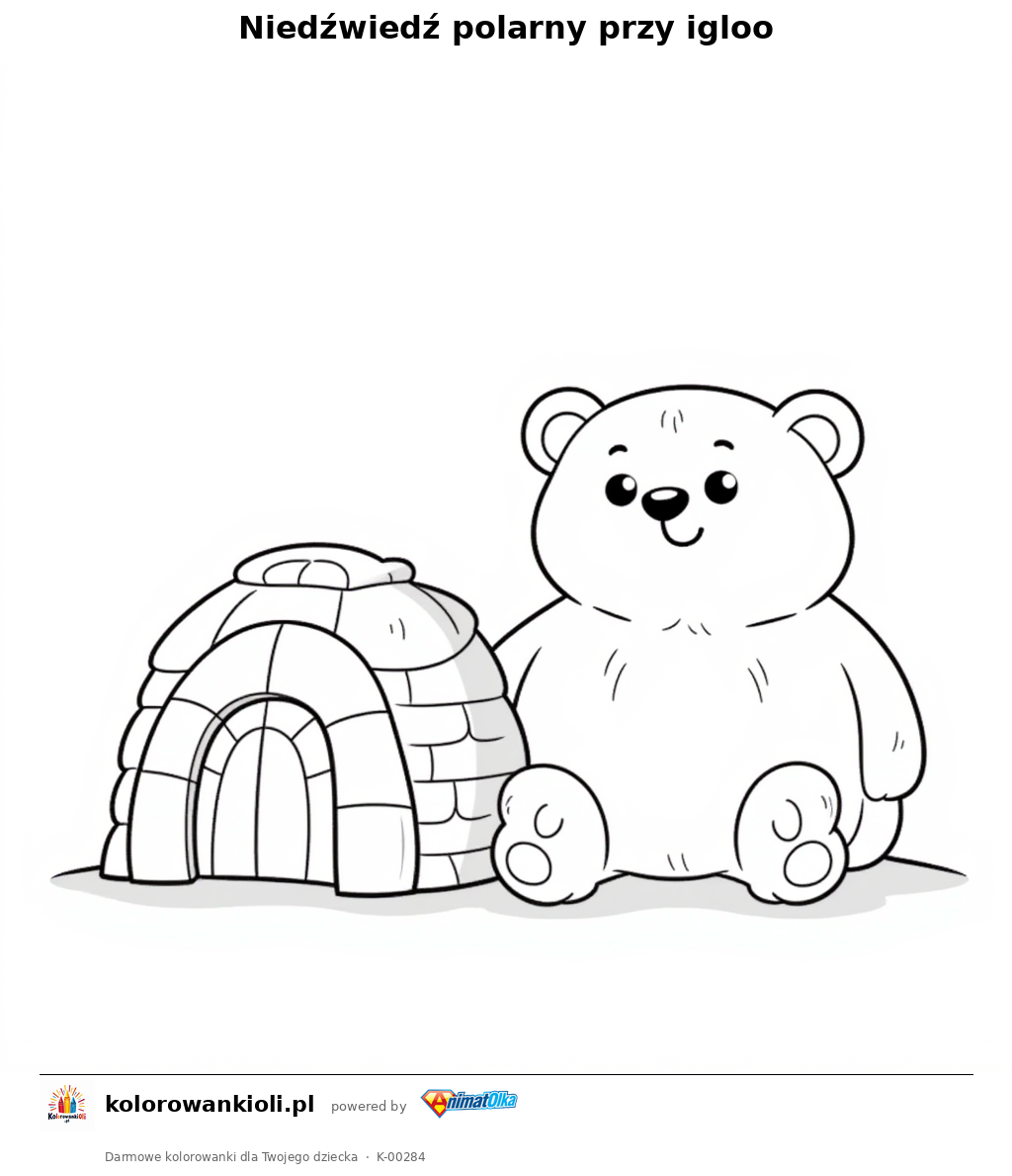 Niedźwiedź polarny przy igloo — kolorowanka do wydruku dla dzieci