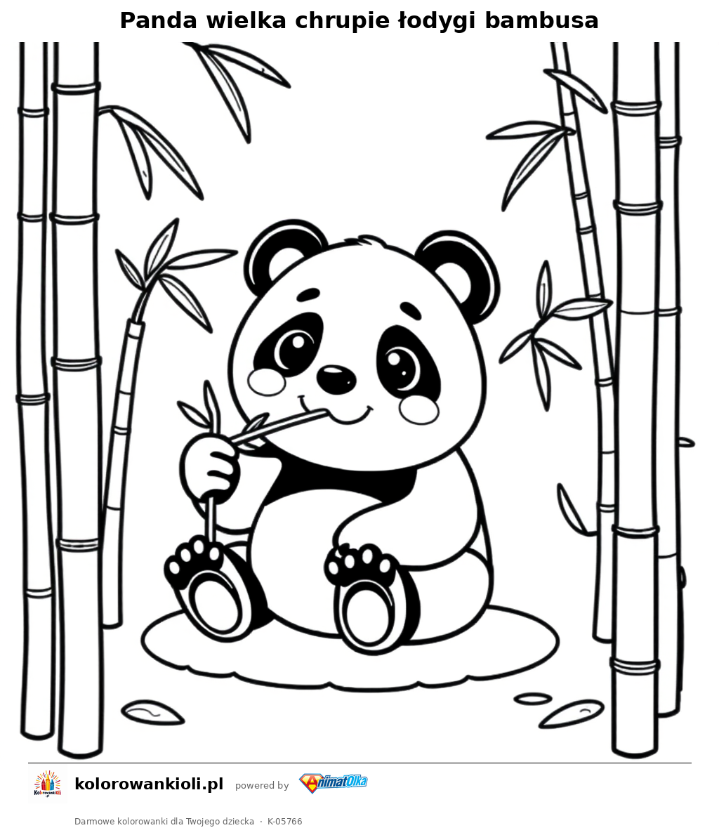 Panda wielka chrupie łodygi bambusa — kolorowanka do wydruku dla dzieci
