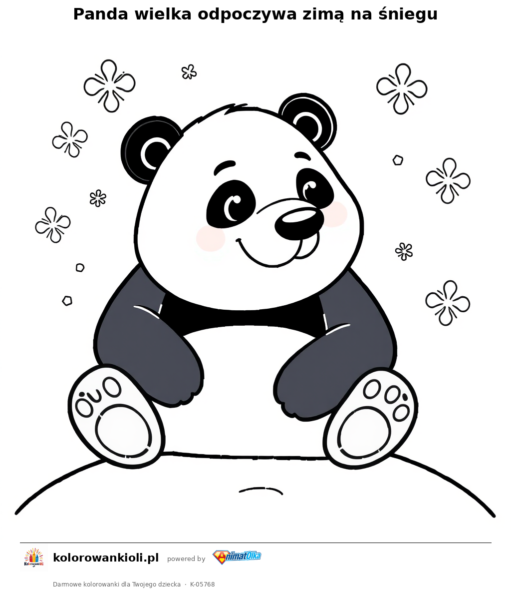 Panda wielka odpoczywa zimą na śniegu — kolorowanka do wydruku dla dzieci