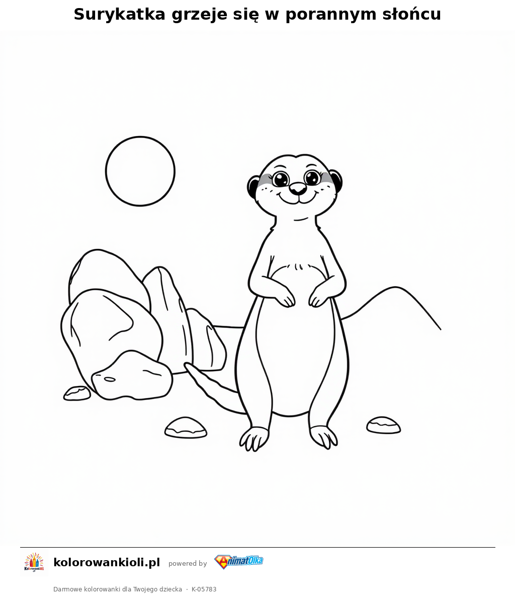 Surykatka grzeje się w porannym słońcu — kolorowanka do wydruku dla dzieci