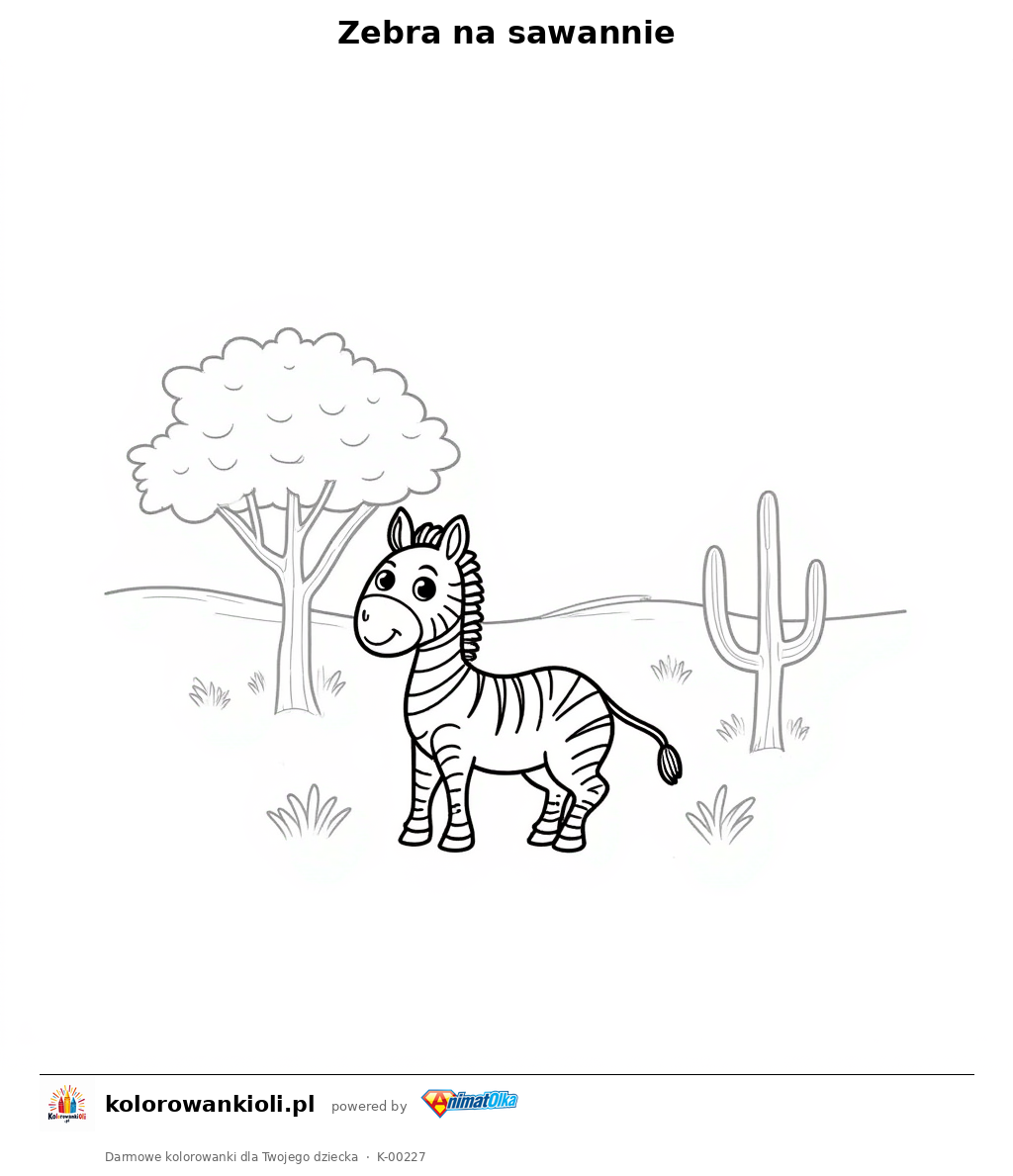 Zebra na sawannie — kolorowanka do wydruku dla dzieci