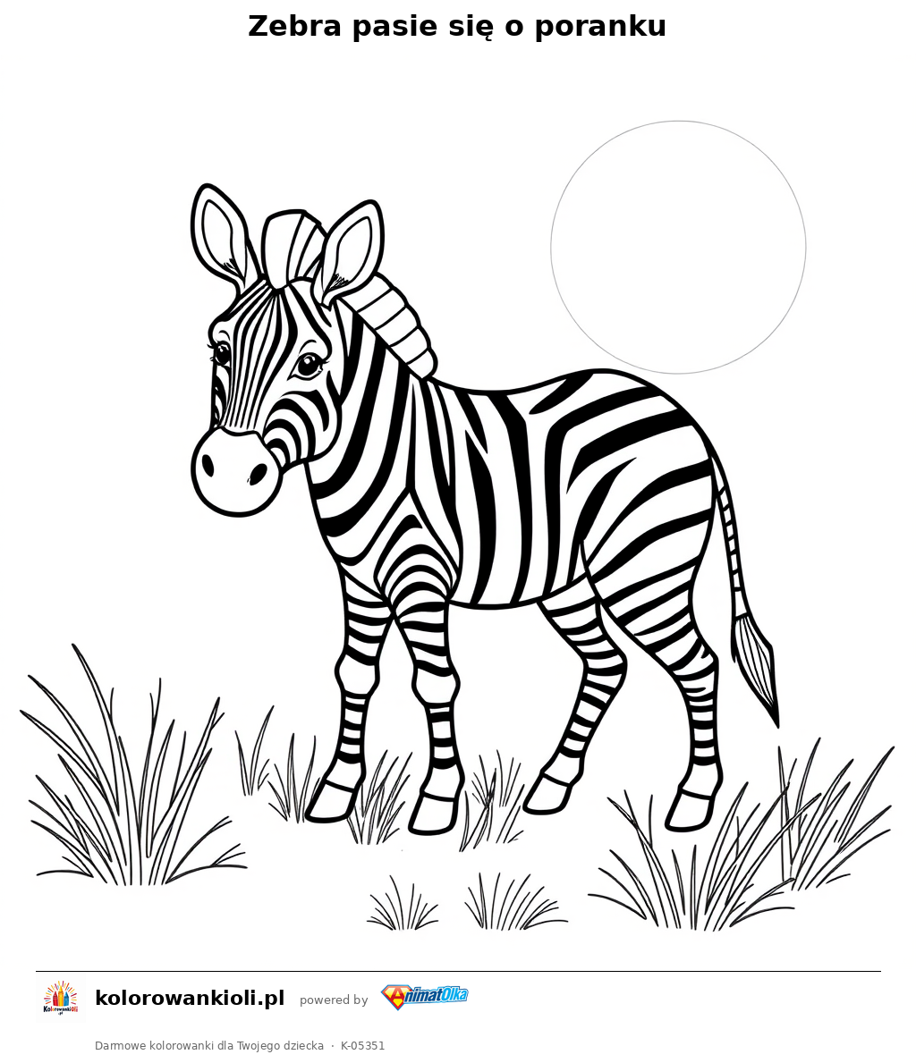 Zebra pasie się o poranku — kolorowanka do wydruku dla dzieci