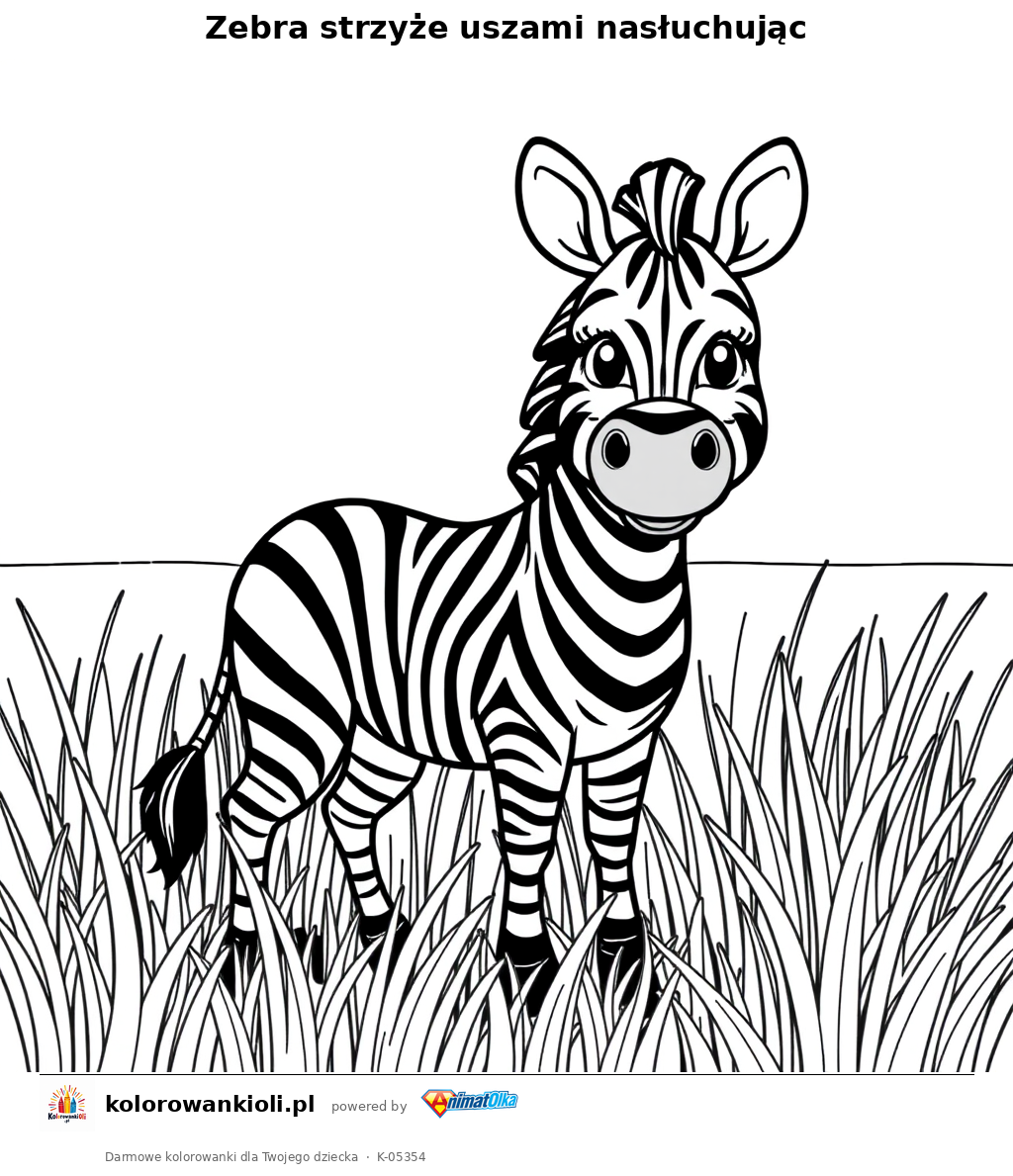 Zebra strzyże uszami nasłuchując — kolorowanka do wydruku dla dzieci
