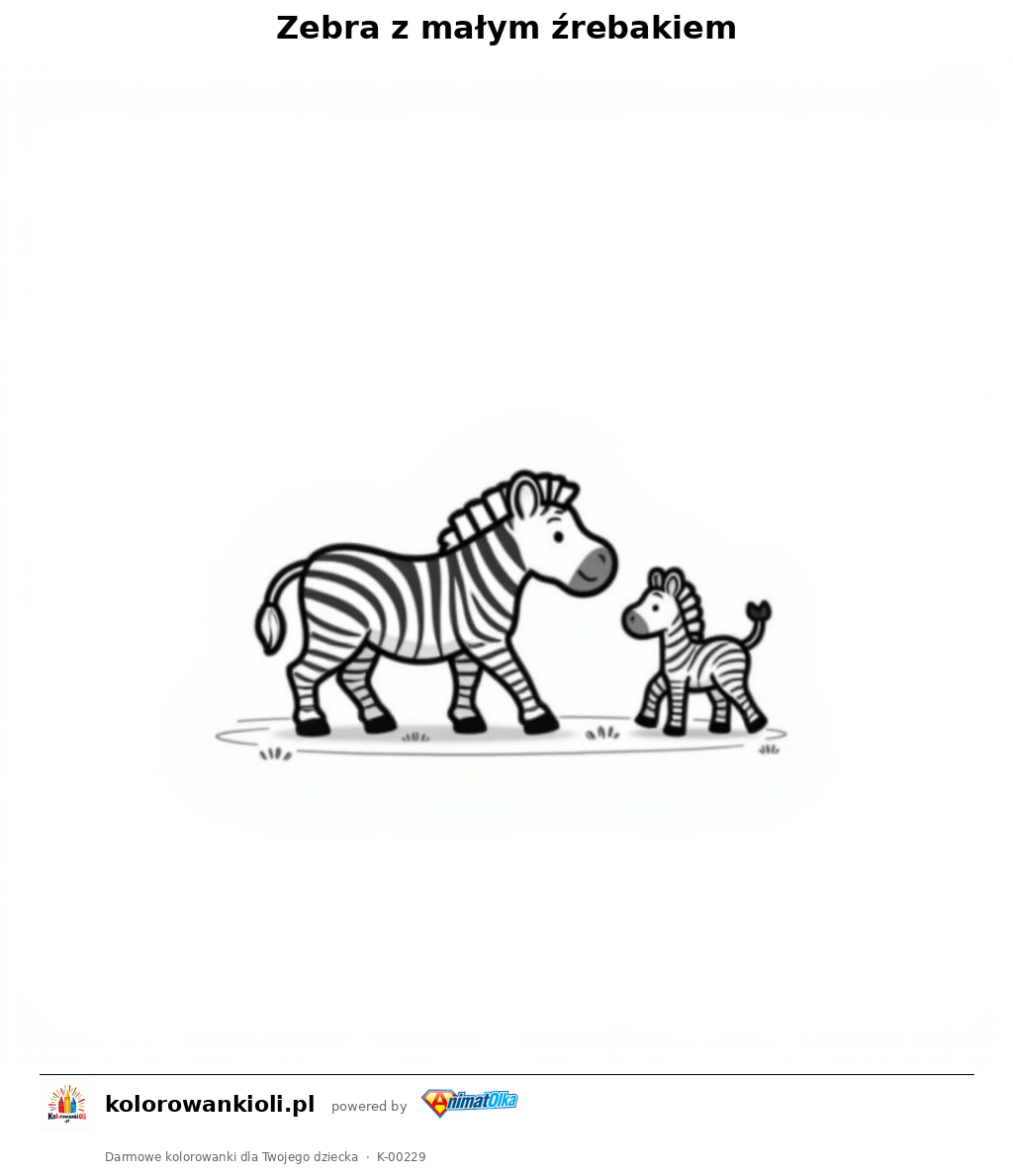 Zebra z małym źrebakiem — kolorowanka do wydruku dla dzieci