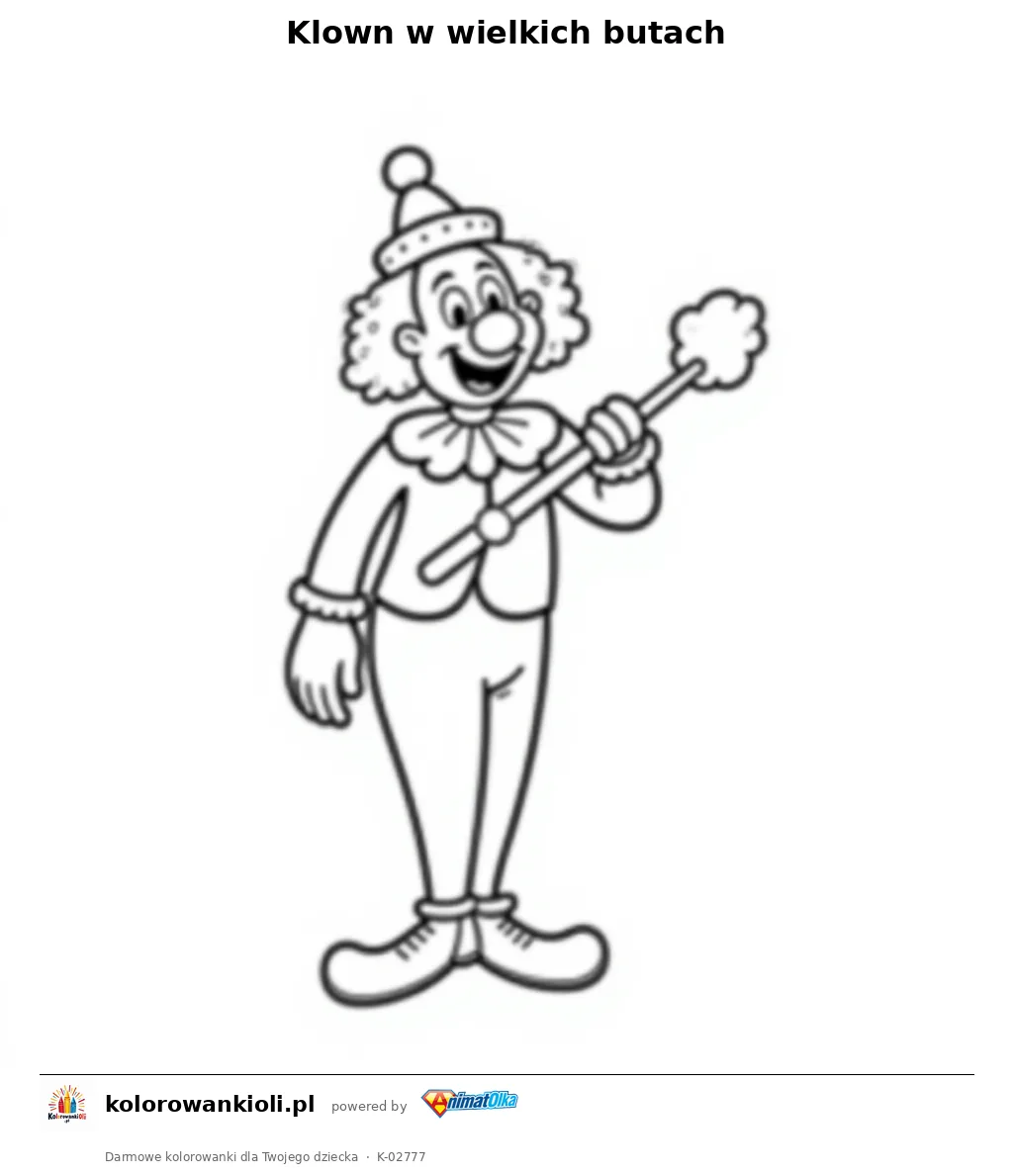 Klown w wielkich butach — kolorowanka do wydruku dla dzieci