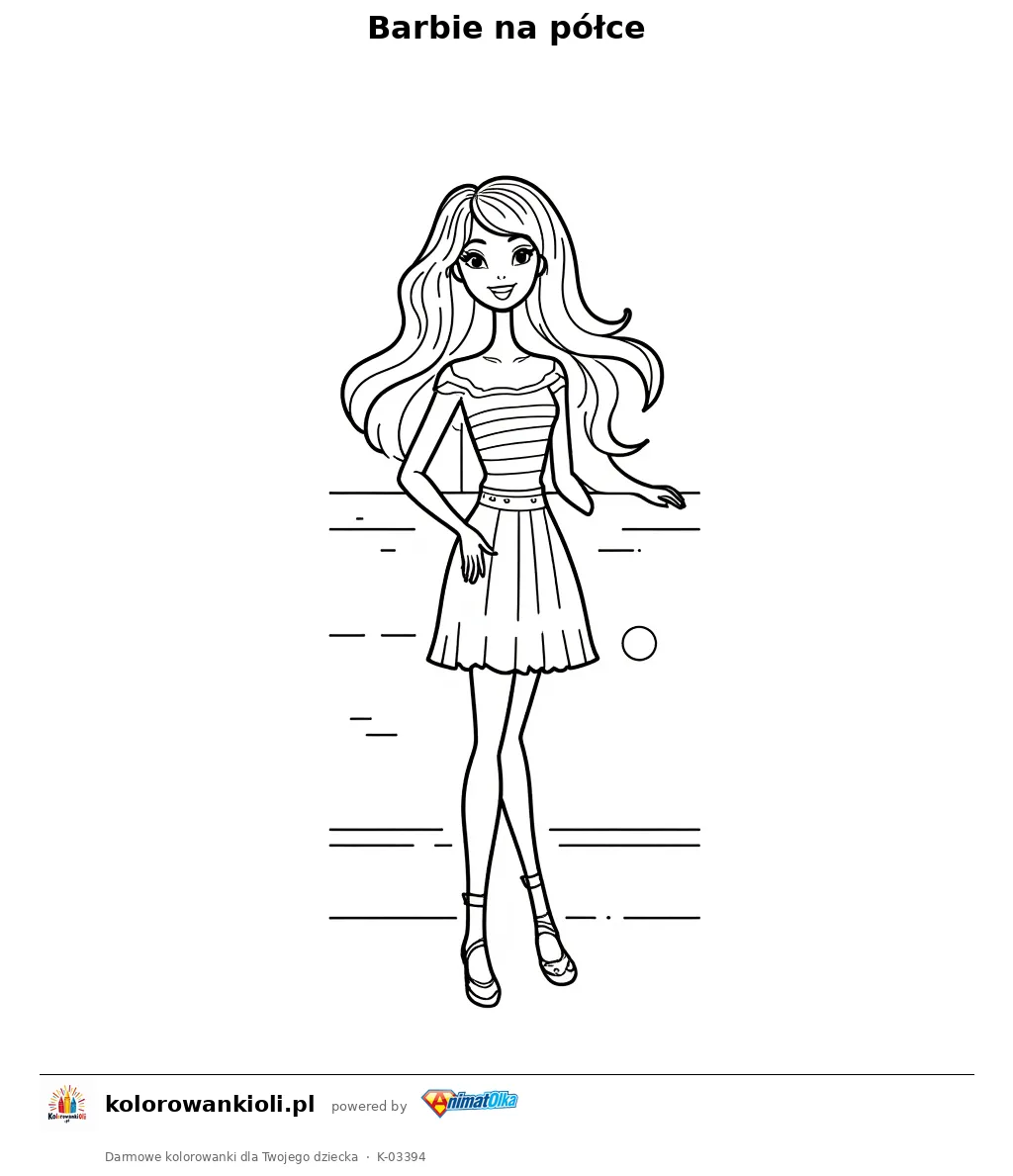 Barbie na półce — kolorowanka do wydruku dla dzieci