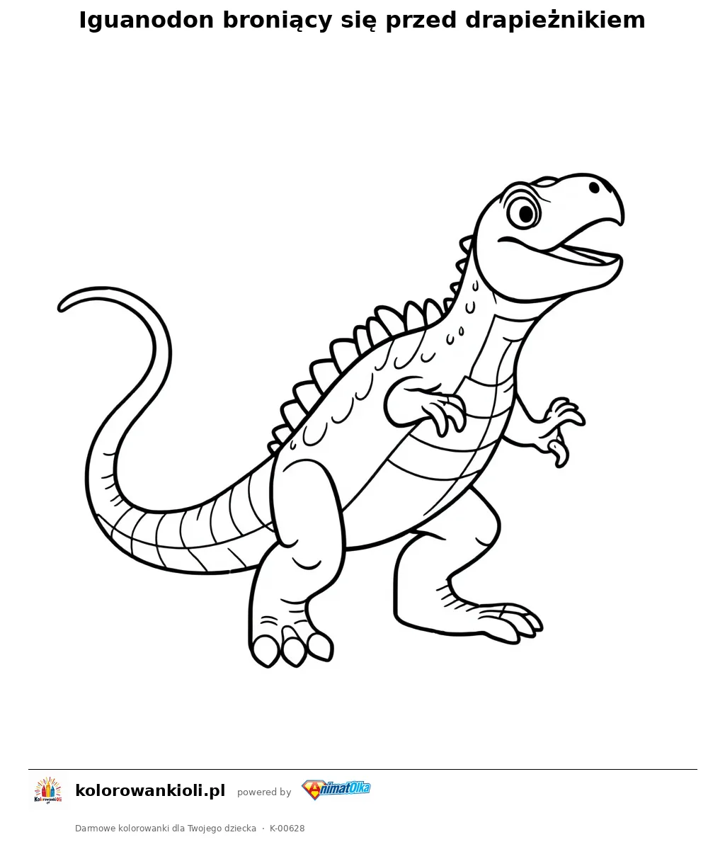 Iguanodon broniący się przed drapieżnikiem — kolorowanka do wydruku dla dzieci