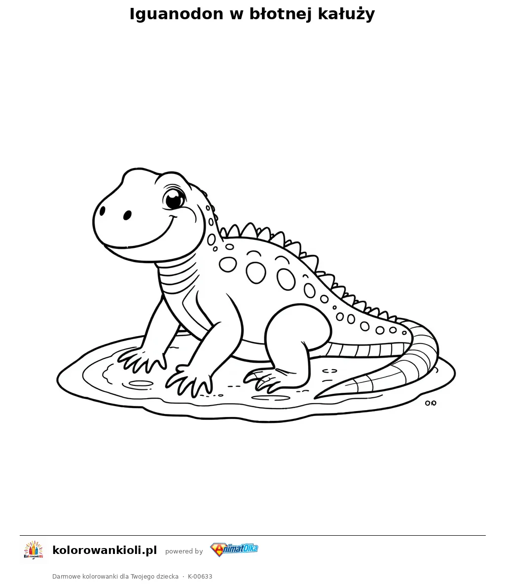 Iguanodon w błotnej kałuży — kolorowanka do wydruku dla dzieci