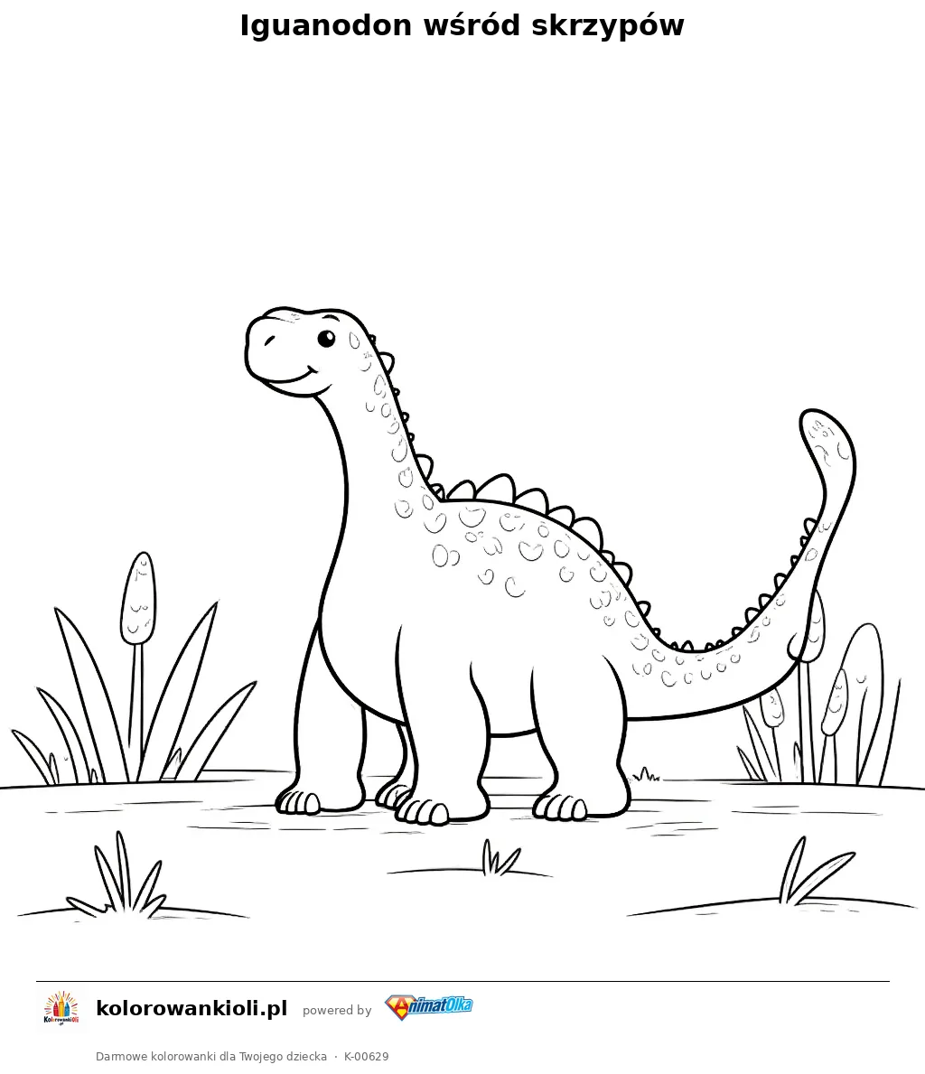 Iguanodon wśród skrzypów — kolorowanka do wydruku dla dzieci