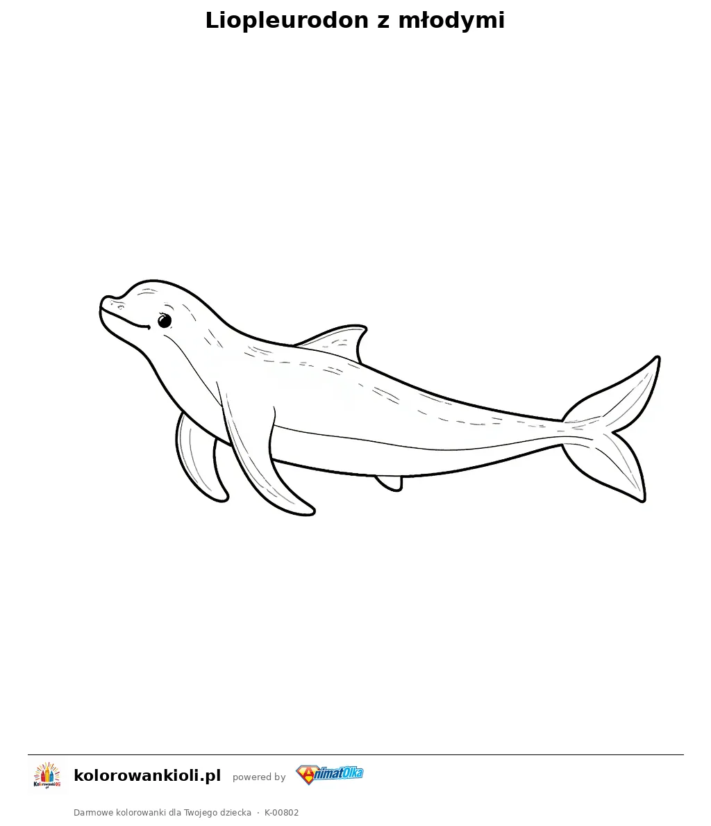 Liopleurodon z młodymi — kolorowanka do wydruku dla dzieci