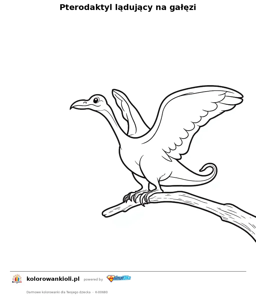 Pterodaktyl lądujący na gałęzi — kolorowanka do wydruku dla dzieci