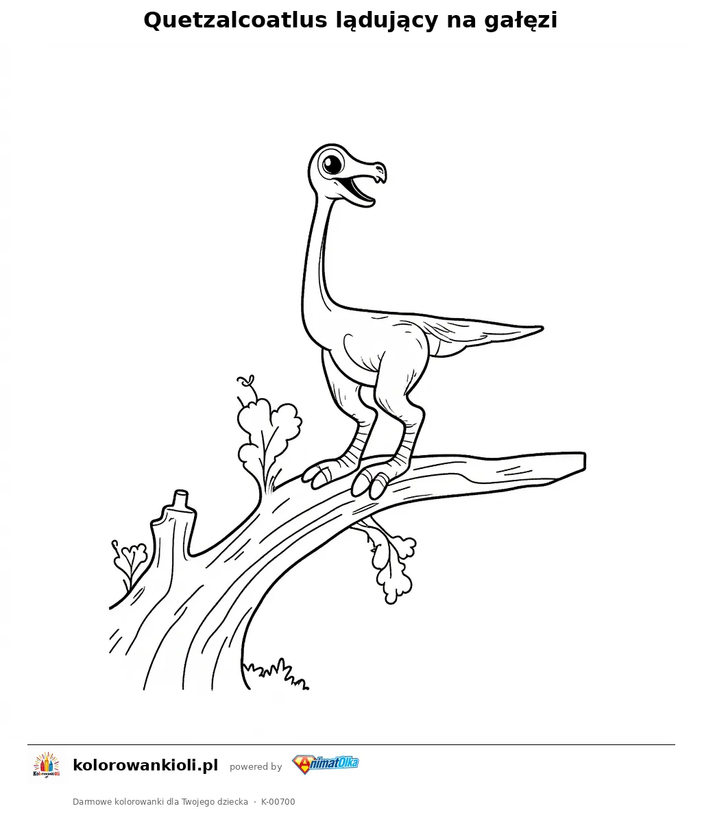 Quetzalcoatlus lądujący na gałęzi — kolorowanka do wydruku dla dzieci