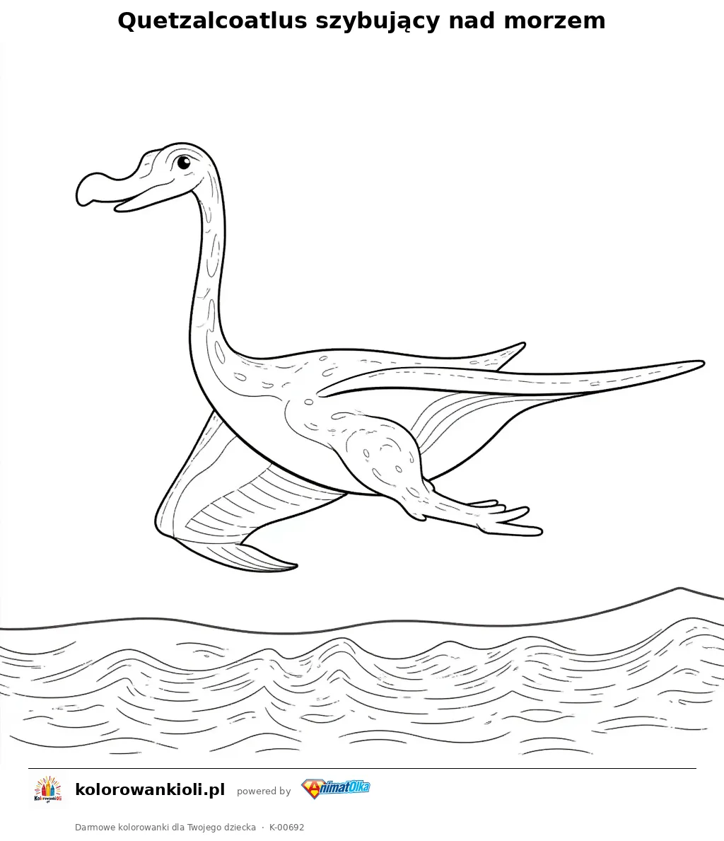 Quetzalcoatlus szybujący nad morzem — kolorowanka do wydruku dla dzieci