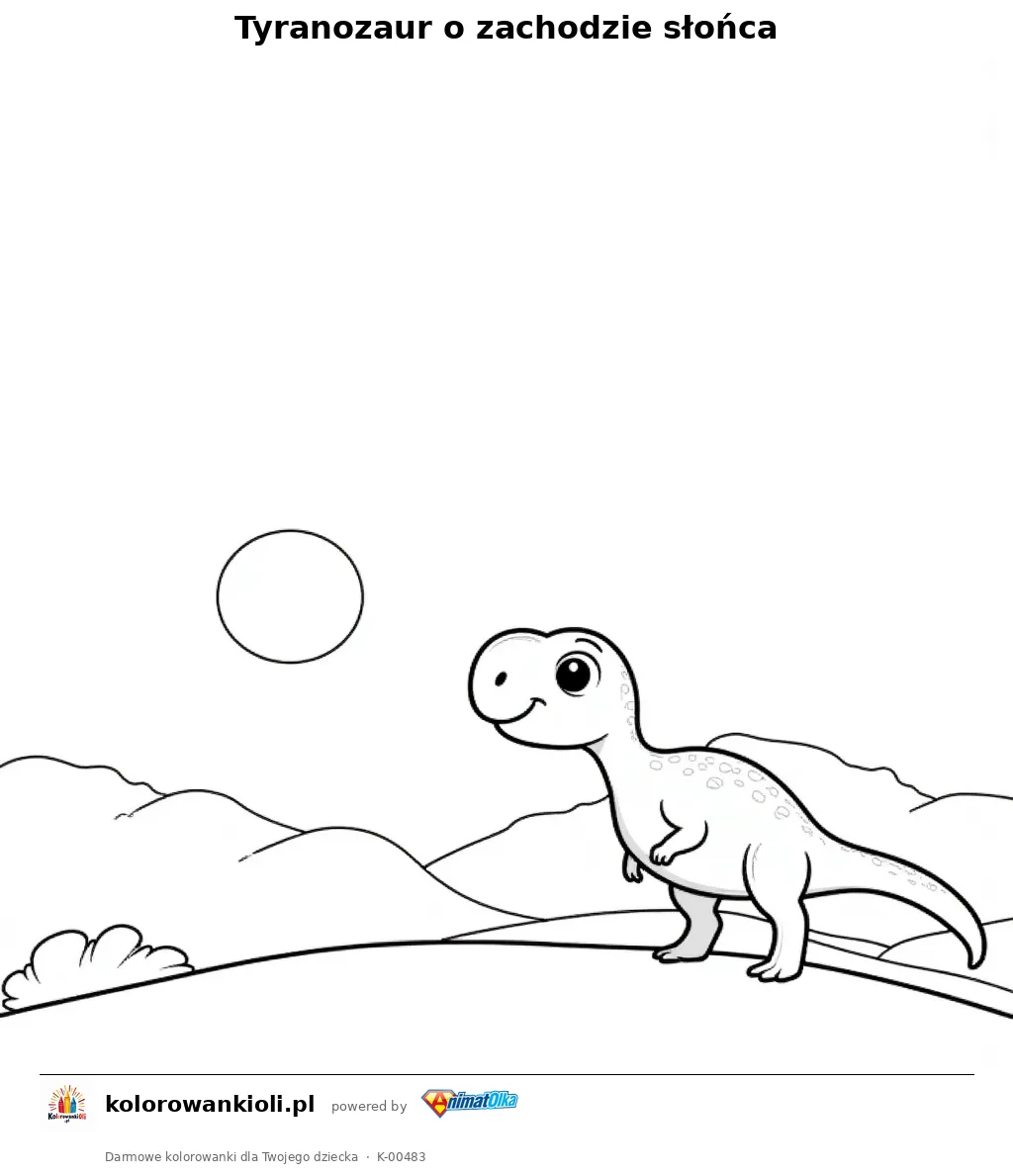 Tyranozaur o zachodzie słońca — kolorowanka do wydruku dla dzieci