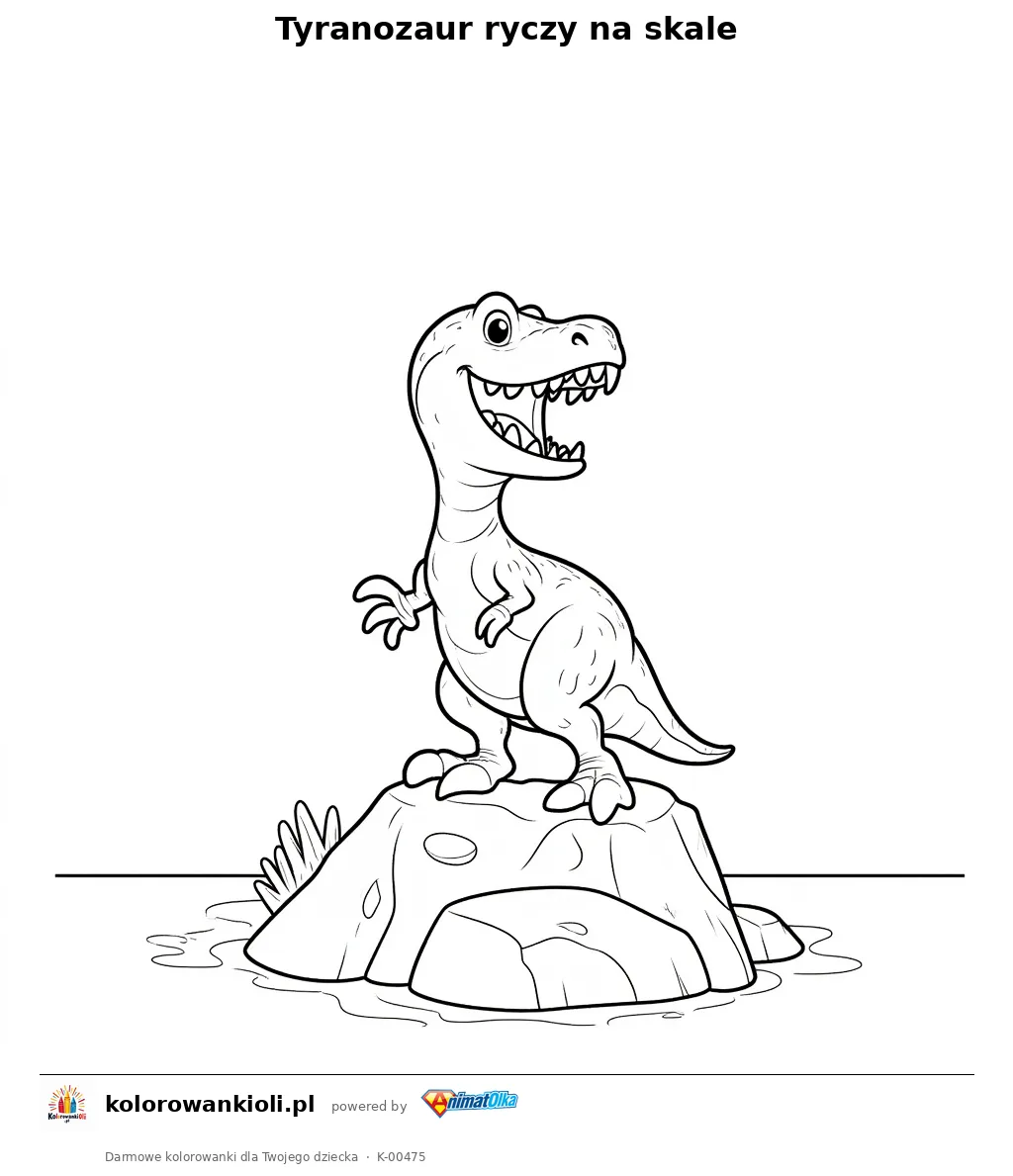 Tyranozaur ryczy na skale — kolorowanka do wydruku dla dzieci