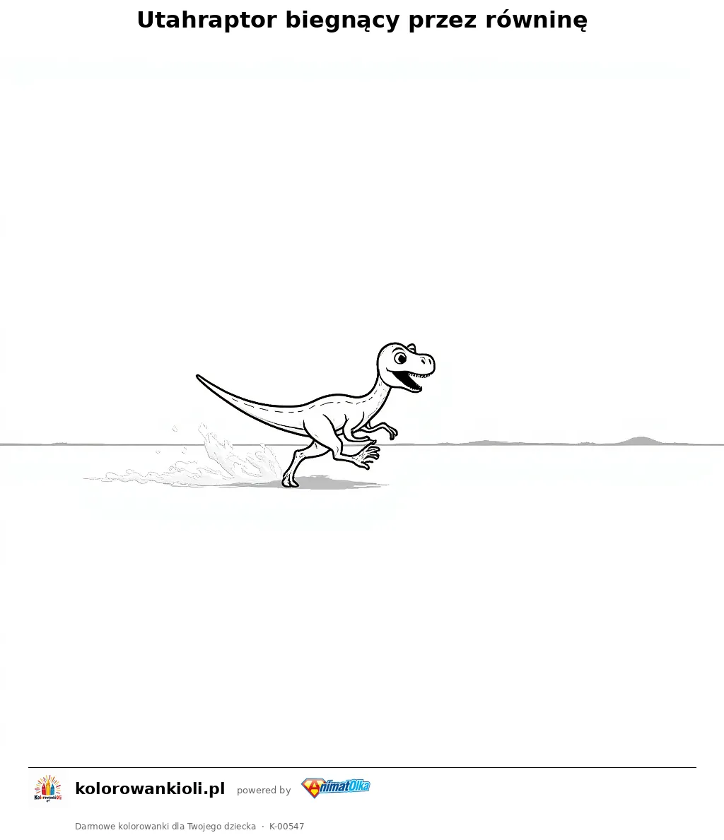 Utahraptor biegnący przez równinę — kolorowanka do wydruku dla dzieci