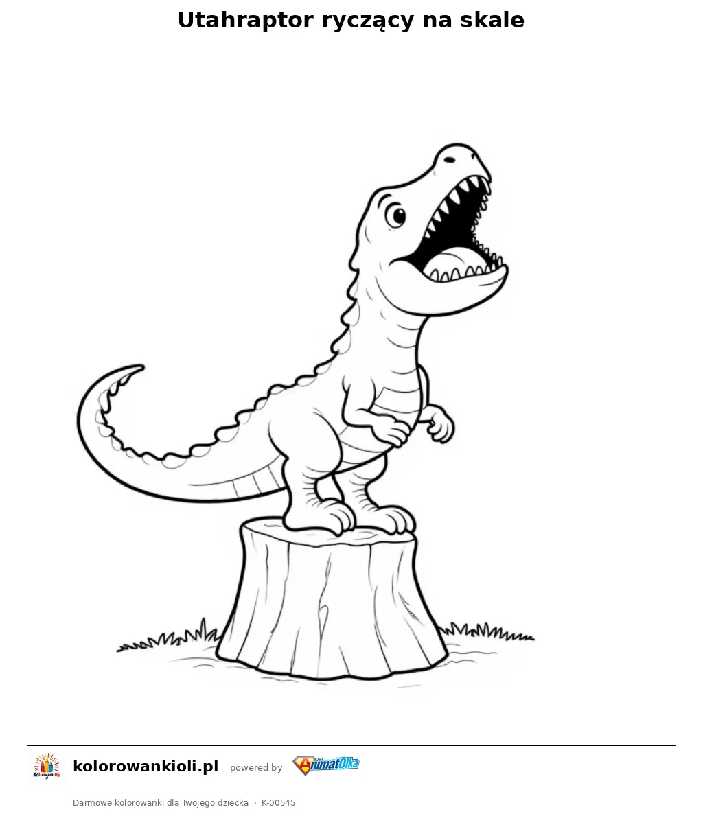 Utahraptor ryczący na skale — kolorowanka do wydruku dla dzieci