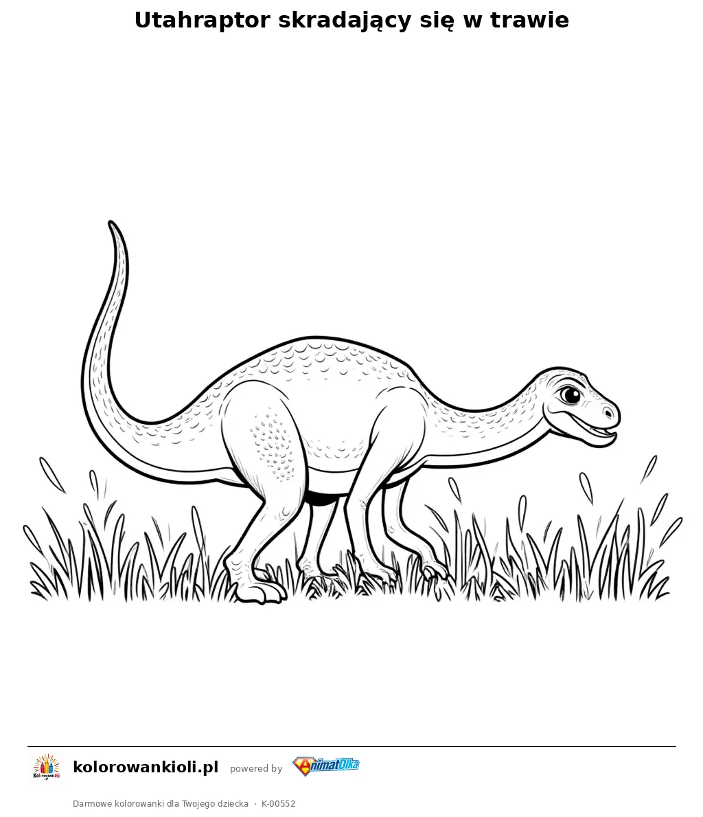 Utahraptor skradający się w trawie — kolorowanka do wydruku dla dzieci