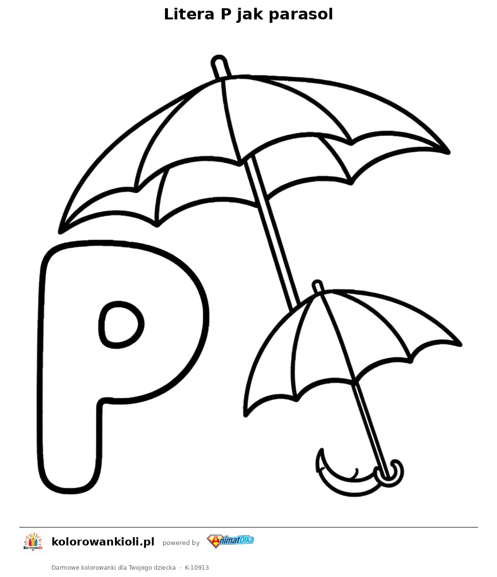 Litera P jak parasol — kolorowanka do wydruku dla dzieci