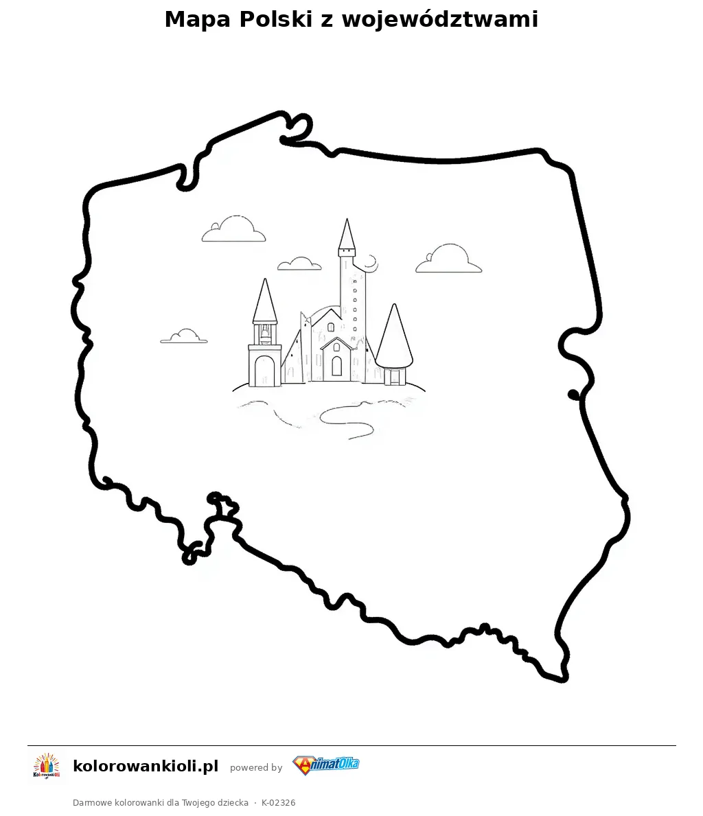 Mapa Polski z województwami — kolorowanka do wydruku dla dzieci