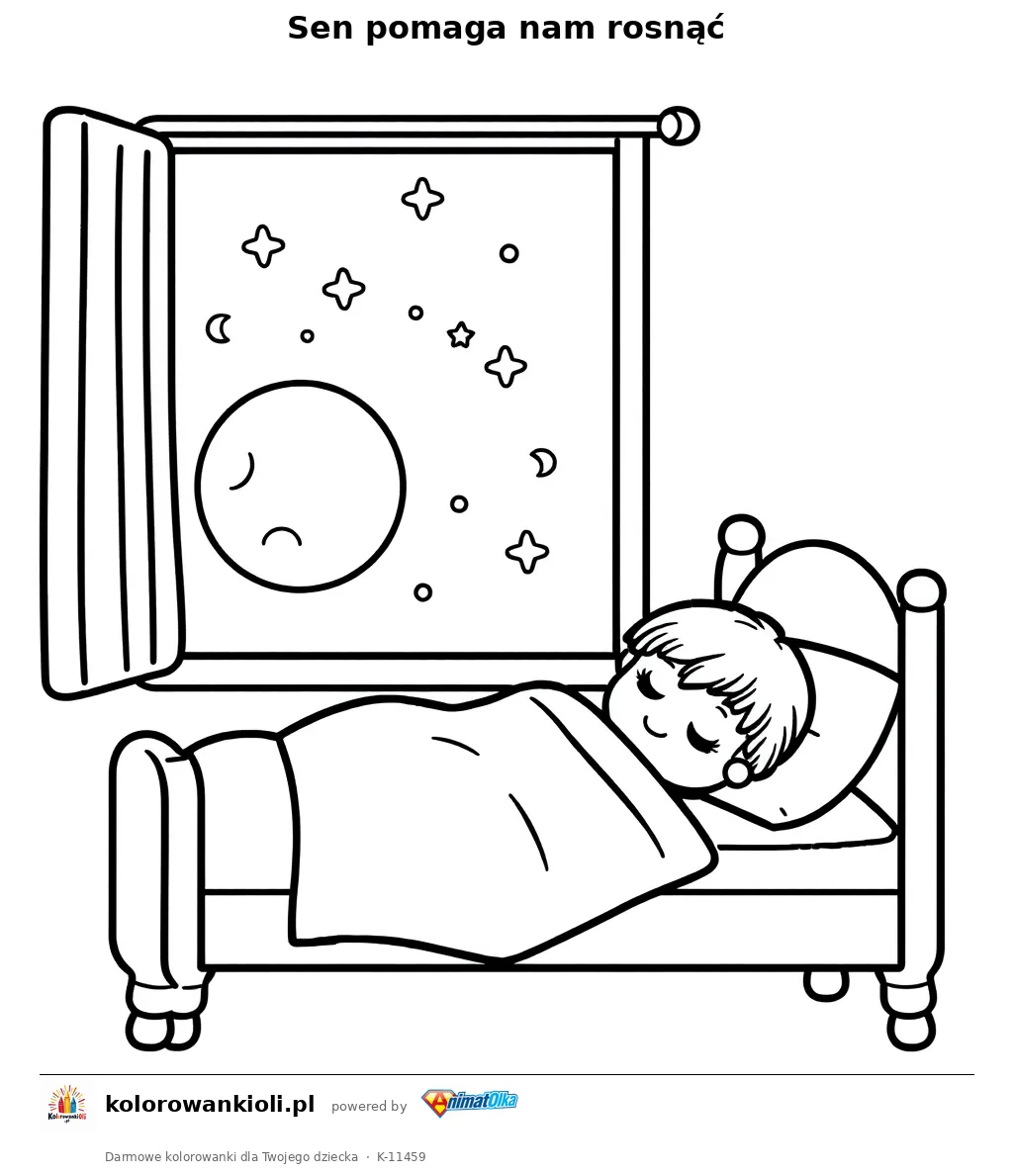 Sen pomaga nam rosnąć — kolorowanka do wydruku dla dzieci