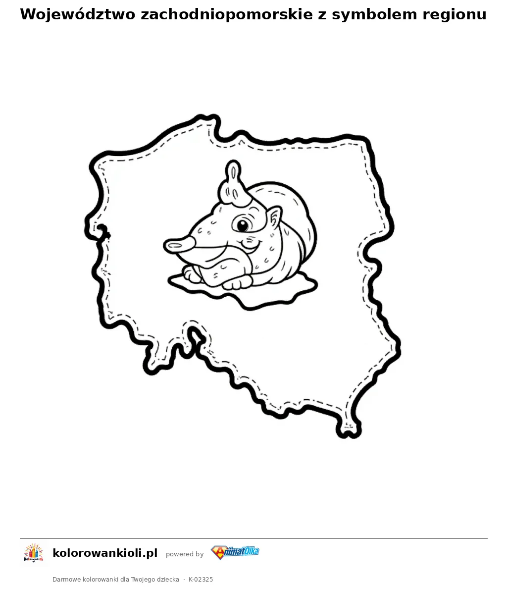 Województwo zachodniopomorskie z symbolem regionu — kolorowanka do wydruku dla dzieci