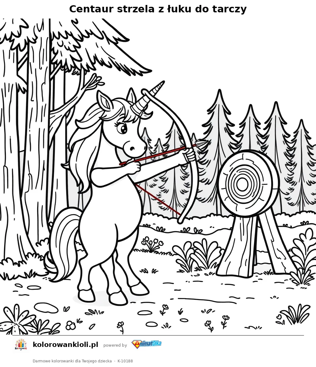 Centaur strzela z luku do tarczy — kolorowanka do wydruku dla dzieci