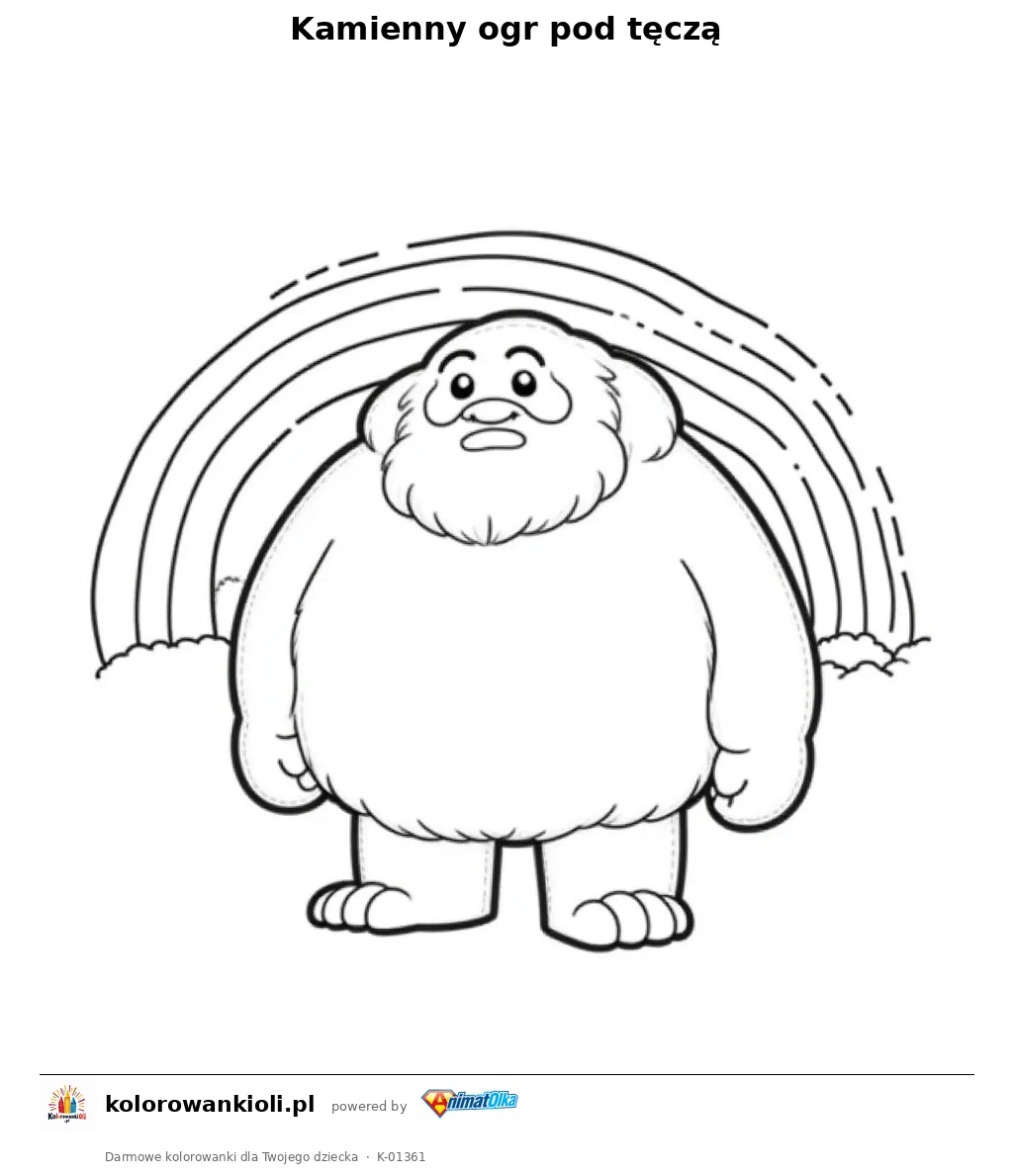 Kamienny ogr pod tęczą — kolorowanka do wydruku dla dzieci