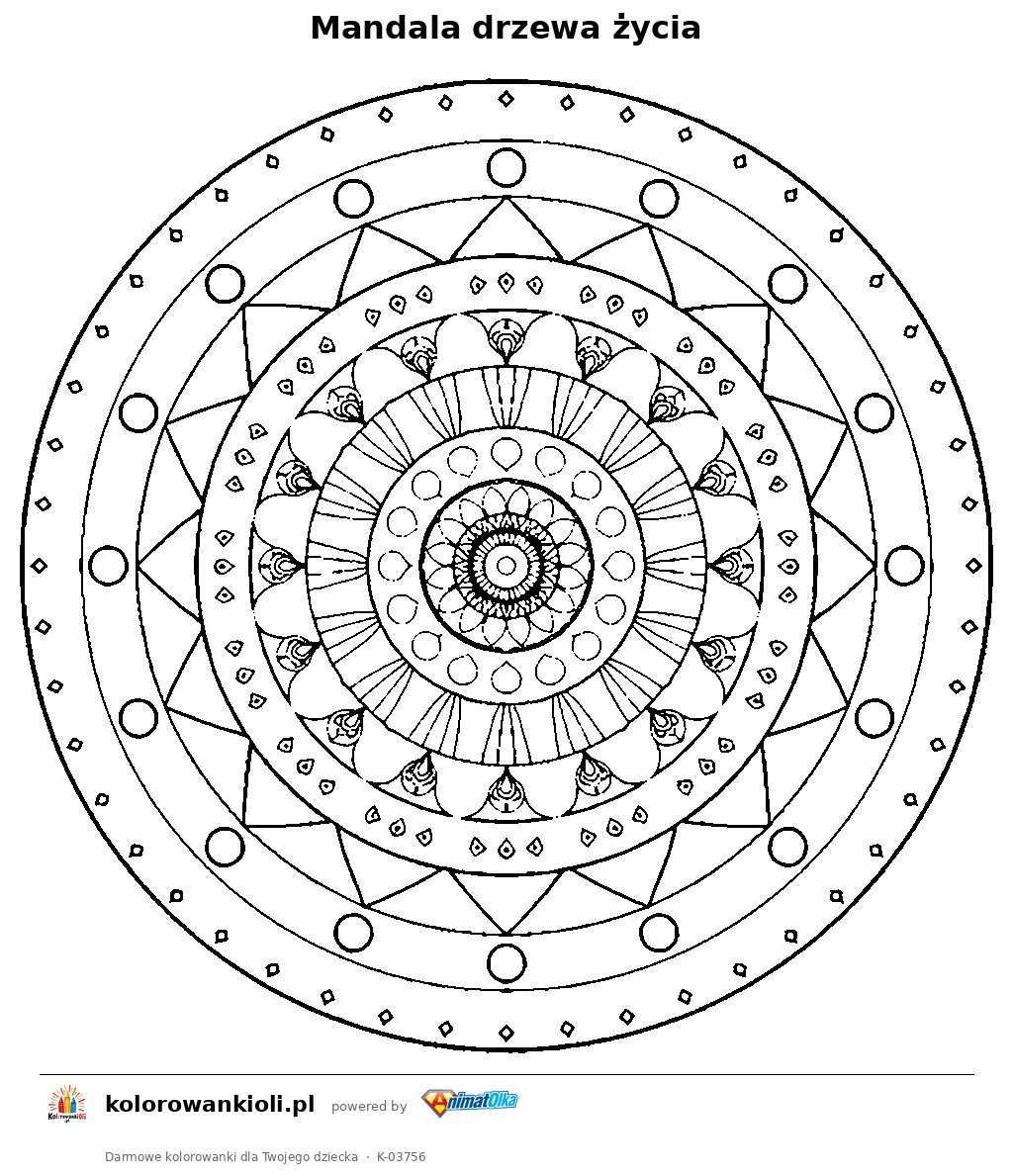 Mandala drzewa życia — kolorowanka do wydruku dla dzieci